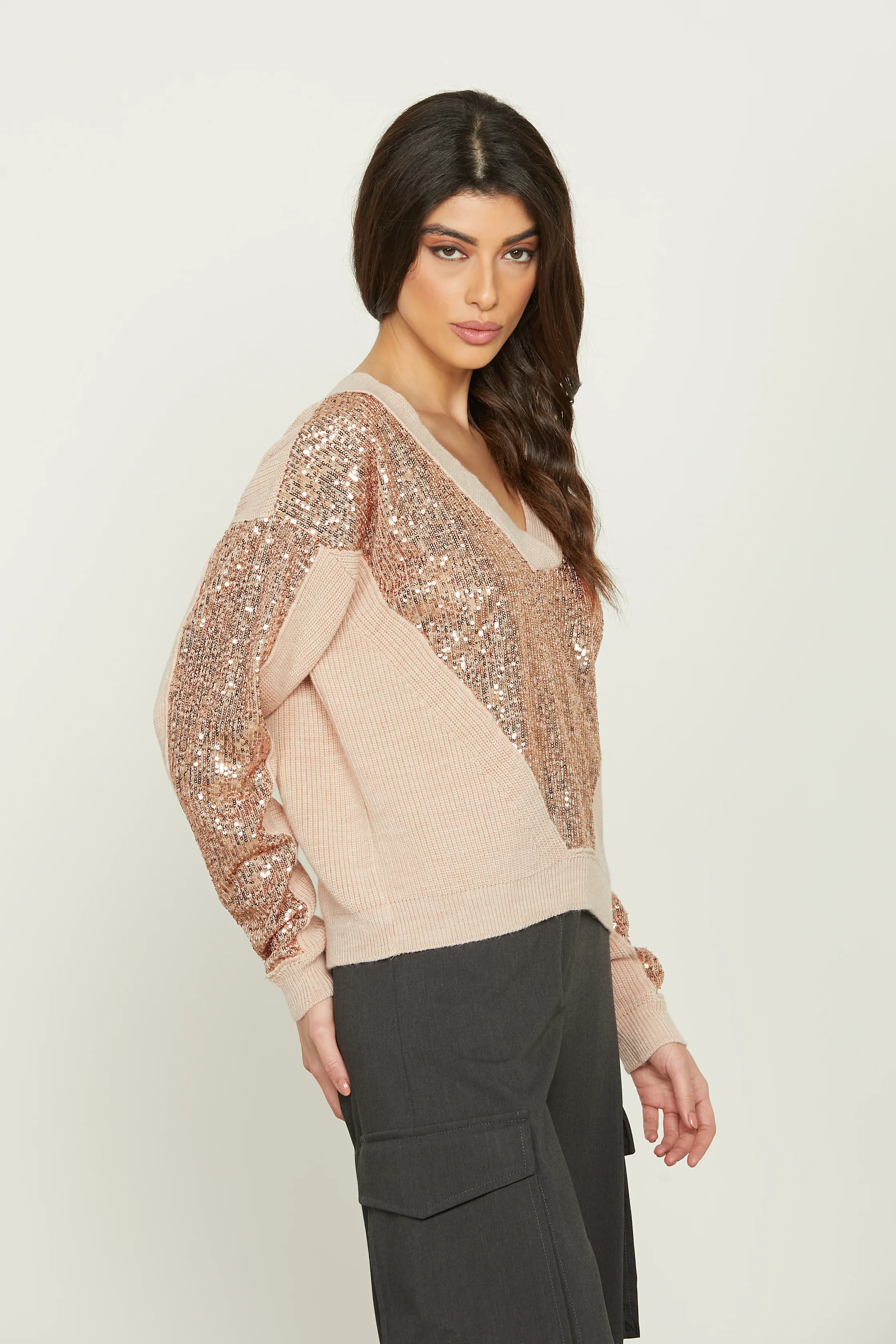 Maglia ARIZONAS manica lunga doppio scollo v con inserti paillettes - Image 3