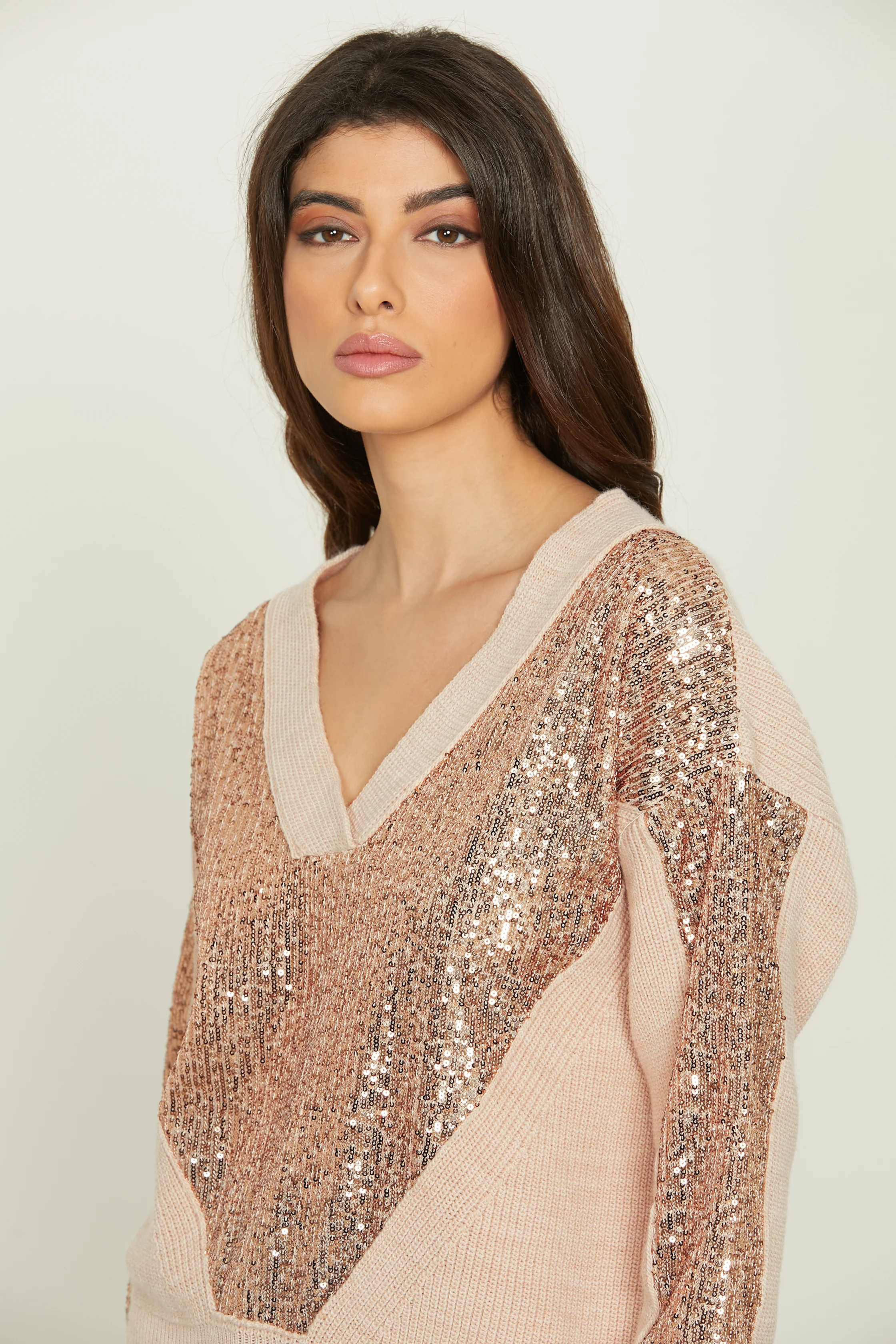 Maglia ARIZONAS manica lunga doppio scollo v con inserti paillettes - Image 5