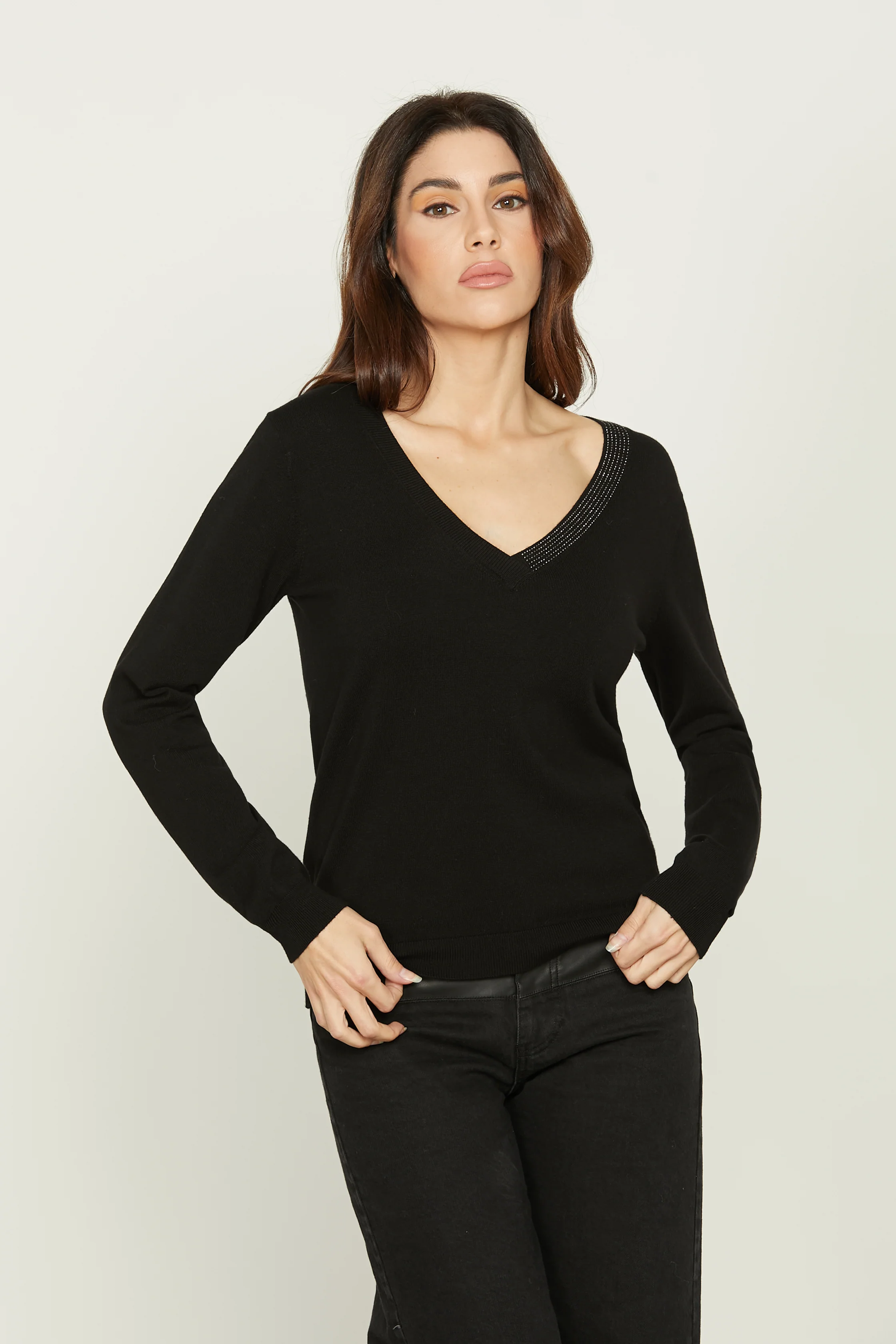 Maglia DEMETRA manica lunga scollo v con strass - Image 2