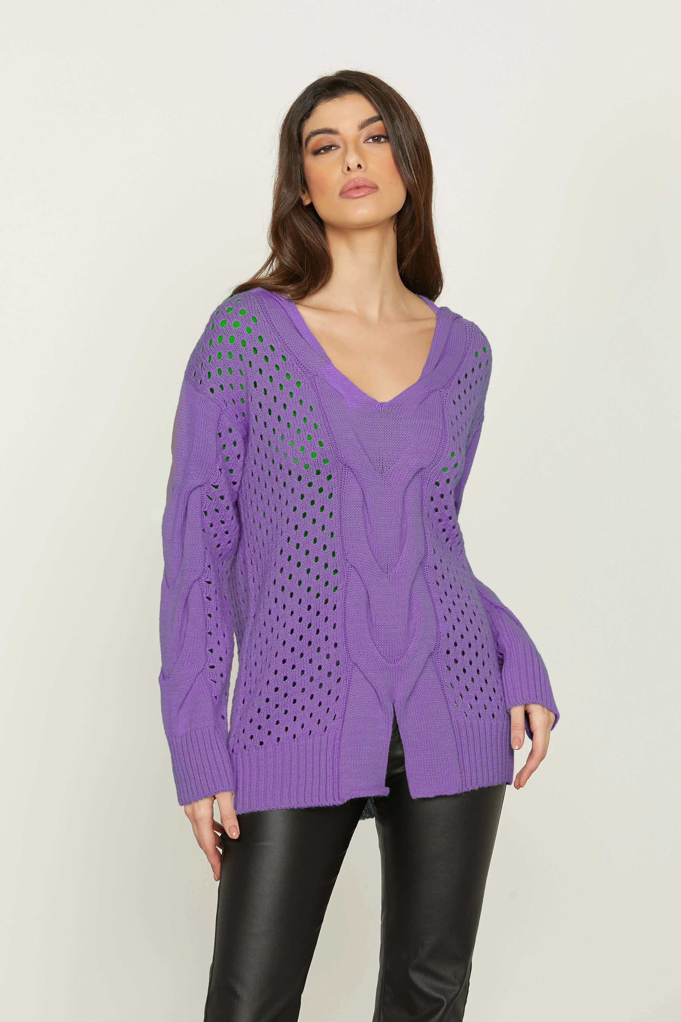 Maglia INFERI manica lunga scollo v con lavorazione trecce più rete più spacco - Image 8