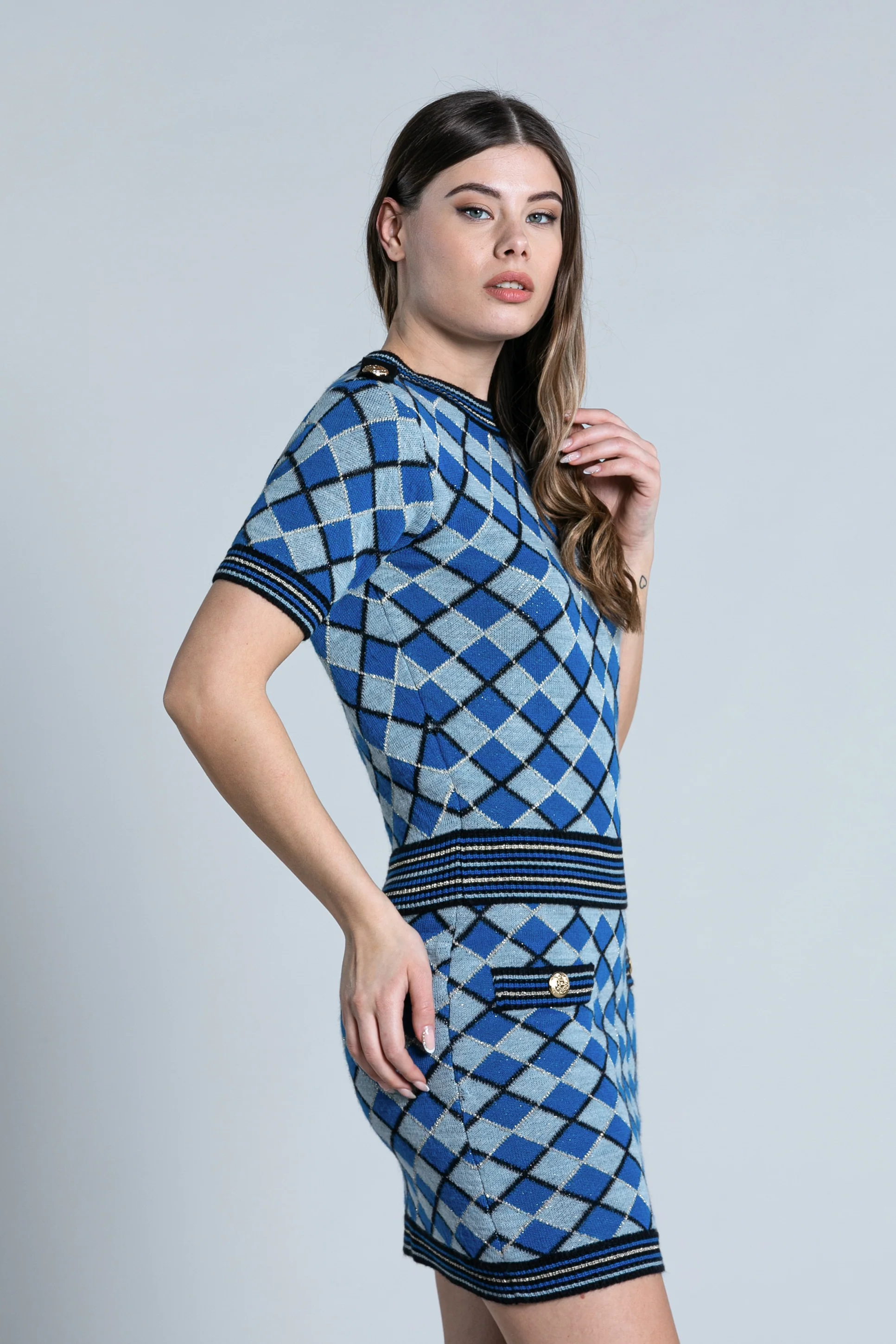 Maglia INKO mezza manica con martingala più bott.oro rombi multicolor più lurex - Image 3