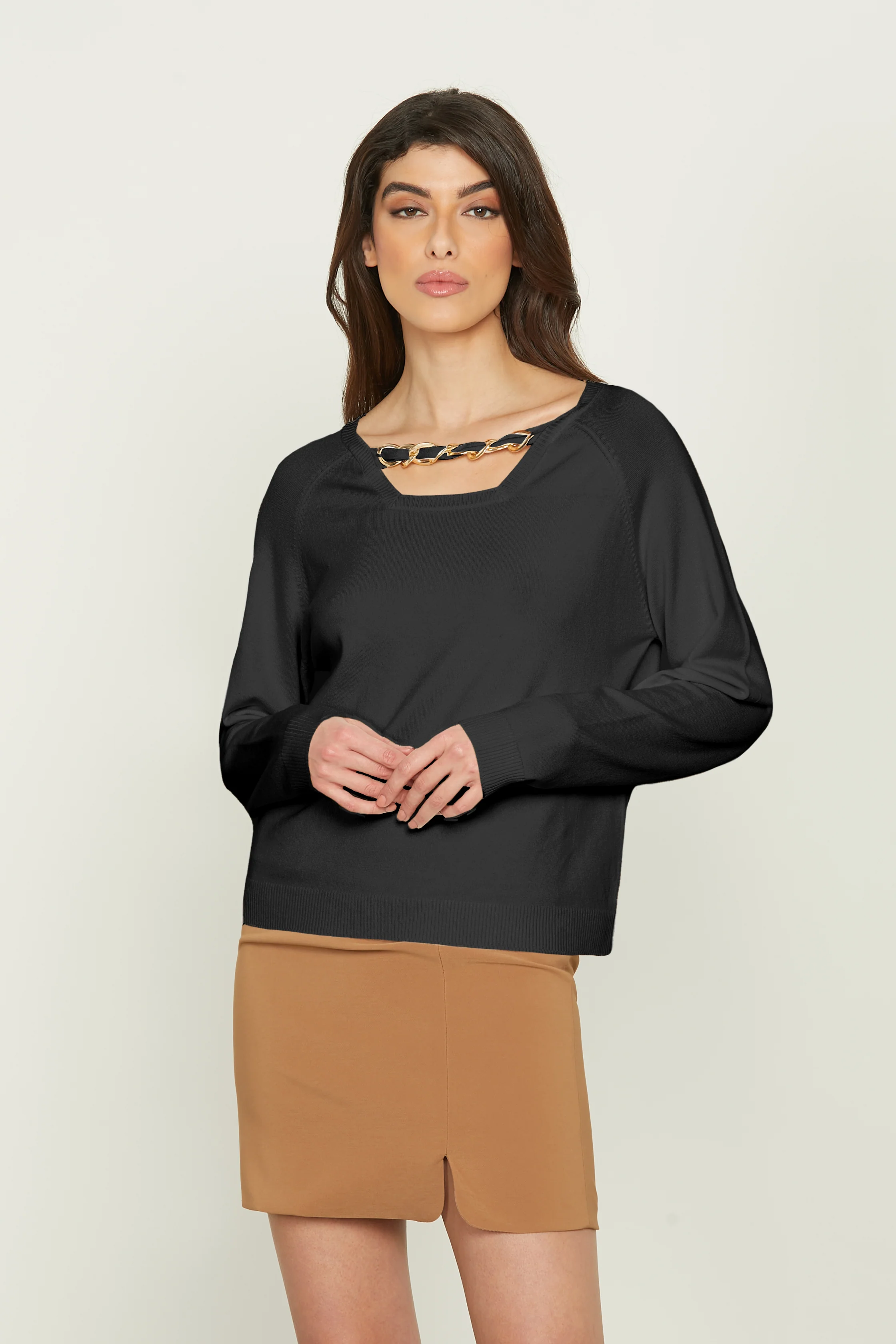 Maglia IRENE manica lunga scollo quadrato con inserto catene - Image 5