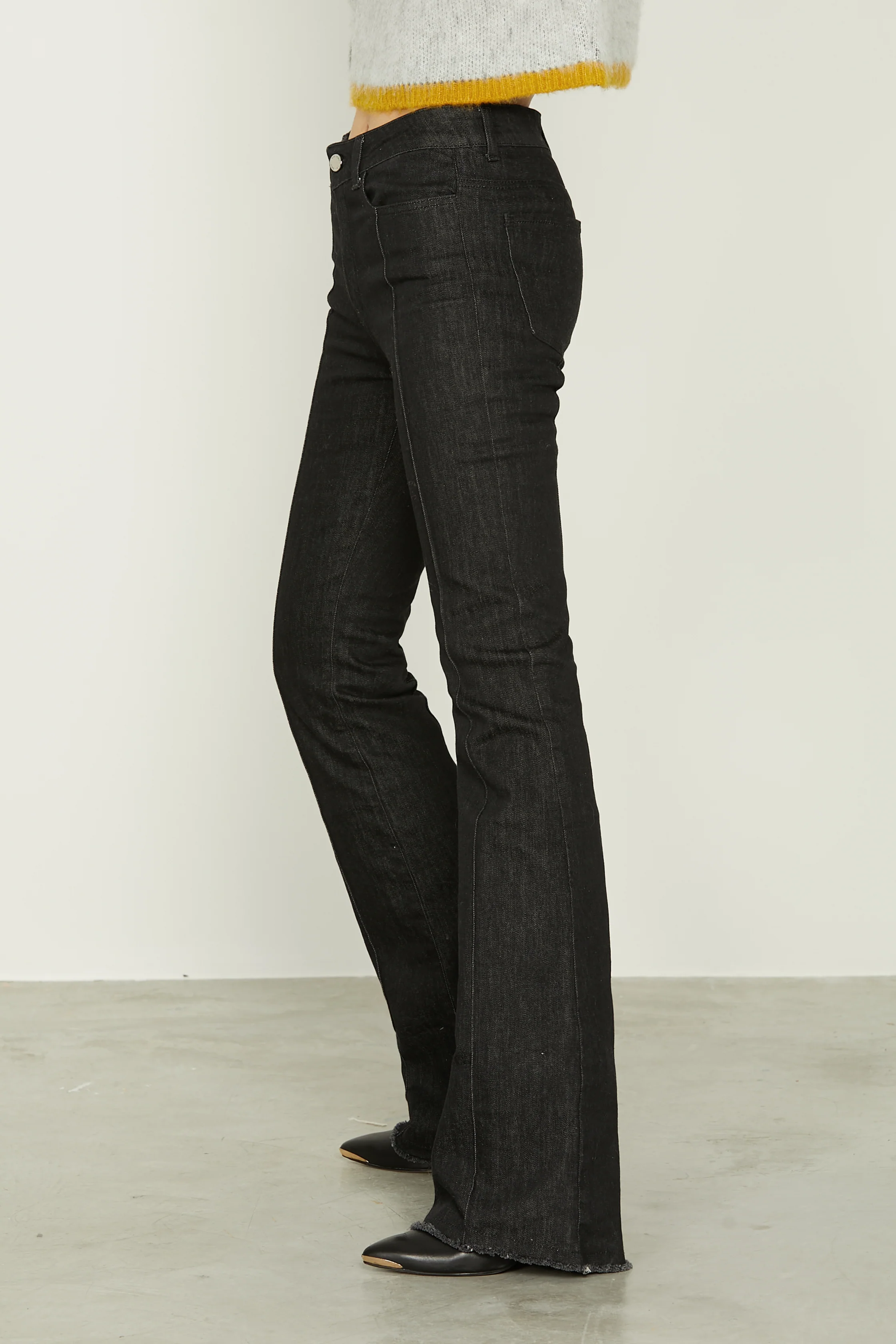 Jeans CREEP vita alta 5 tasche con impunture più f.do sfrangiato denim black - Image 3