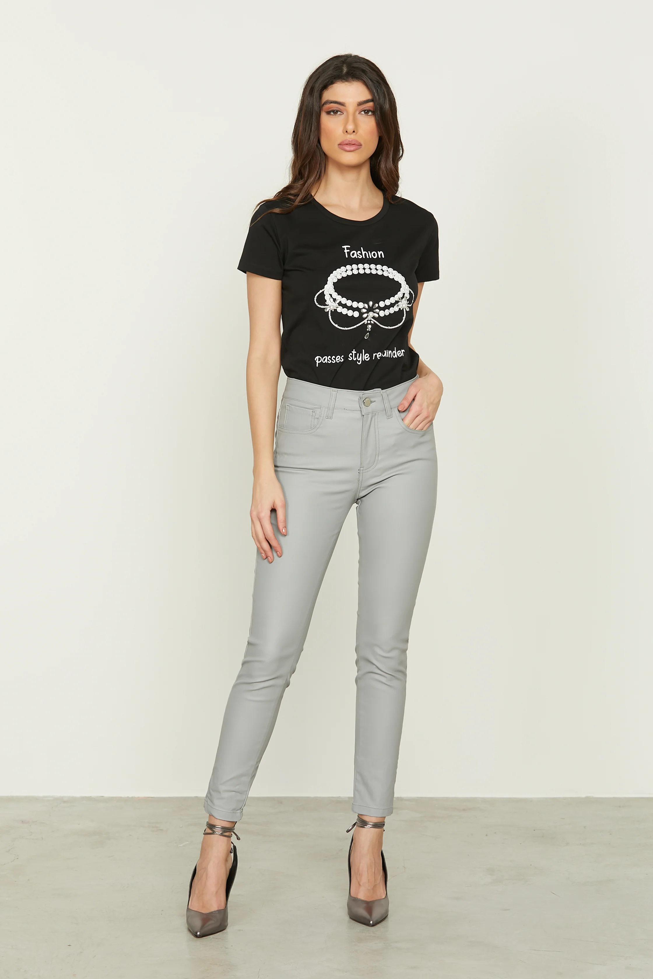 Panta ECOPL vita alta jeggings 5 tasche spalmato