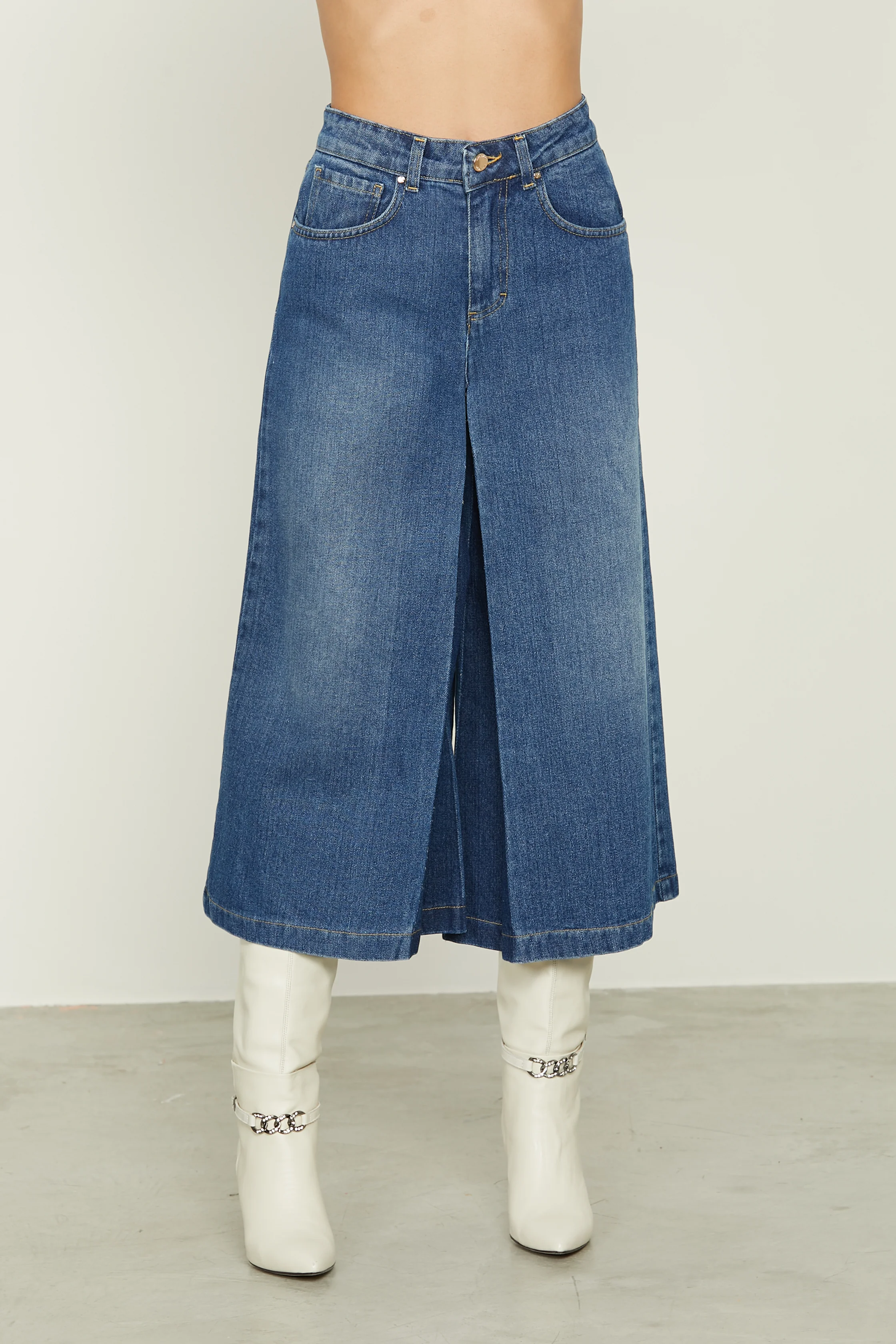 Jeans HEACHY vita alta 5 ts effetto gonna pantalone denim - Image 2