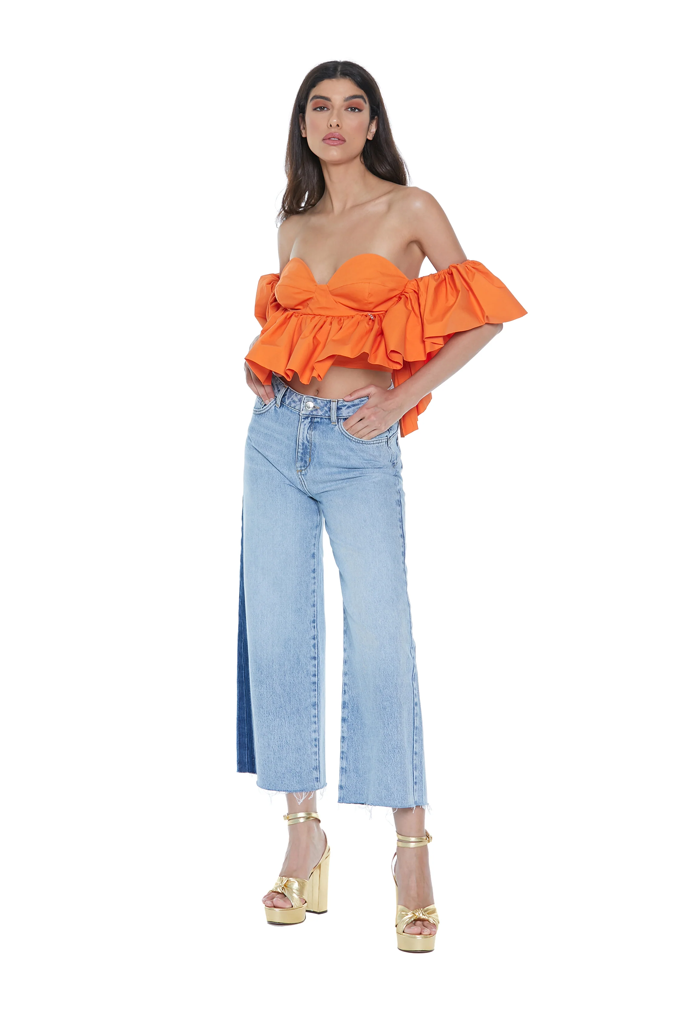 Jeans KOI vita alta zampa fondo sfrangiato denim - Image 5
