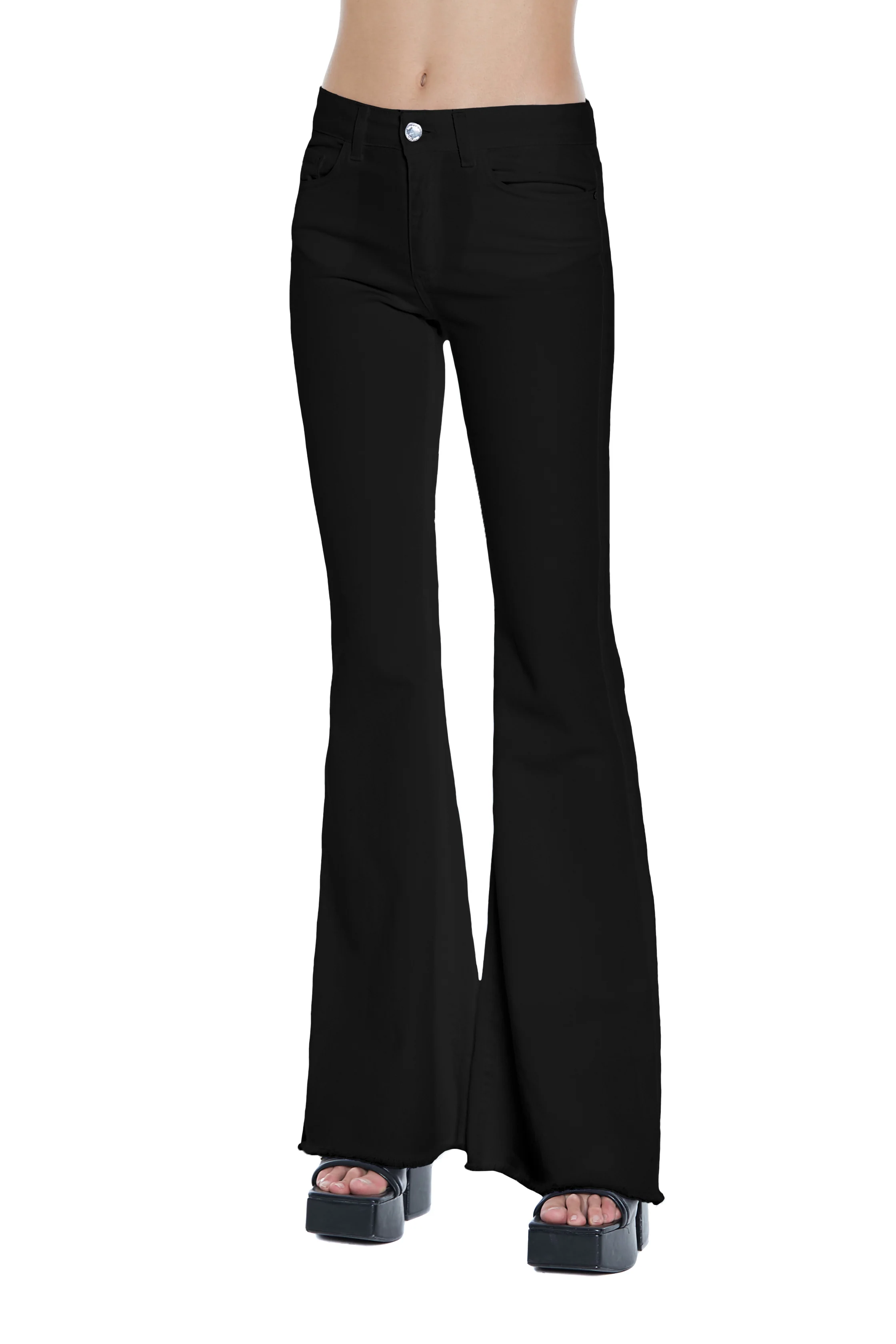 Pantalone LINJA vita alta zampa 5 tasche fondo sfrangiato drill - Image 6
