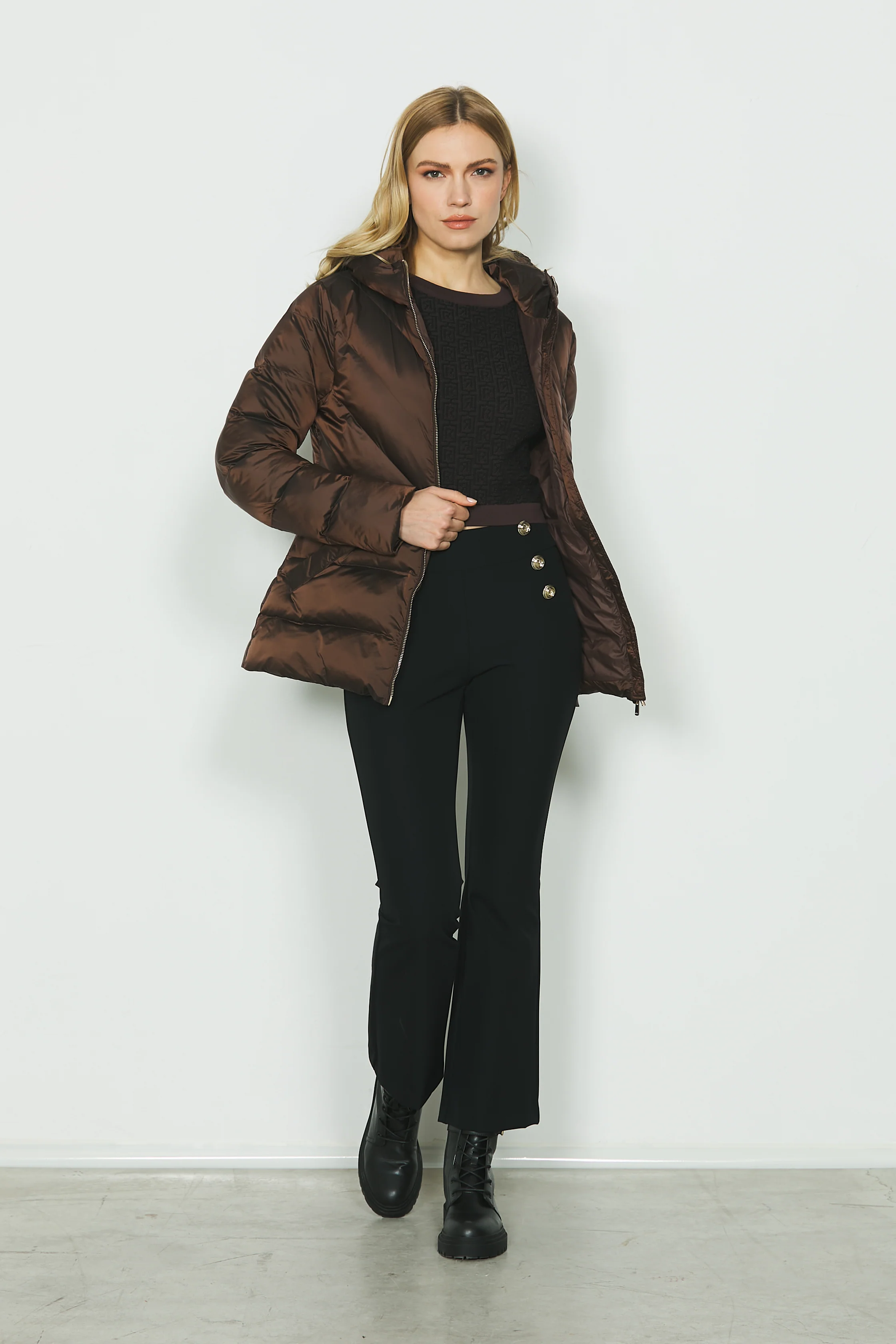 Panta NORY vita alta crop con bottoni