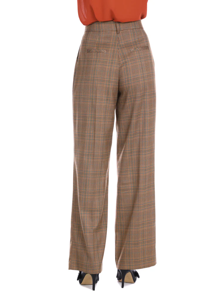 Pantalone PRYTTU vita alta palazzo con pinces più ts francesi più patte check - Image 4