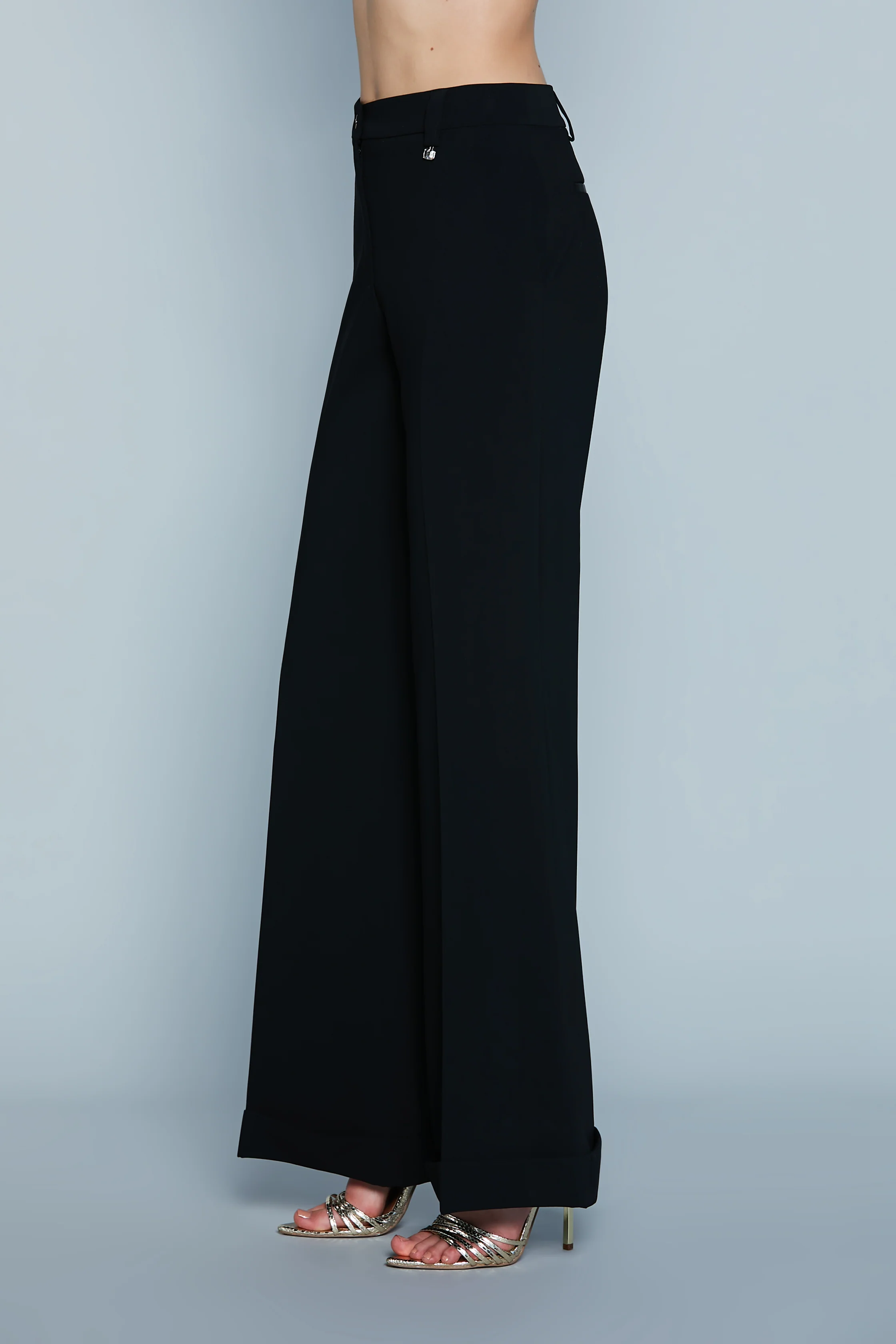 Pantalone PIOLO Vita Alta Palazzo Bott.Gioiello Strass - Image 3