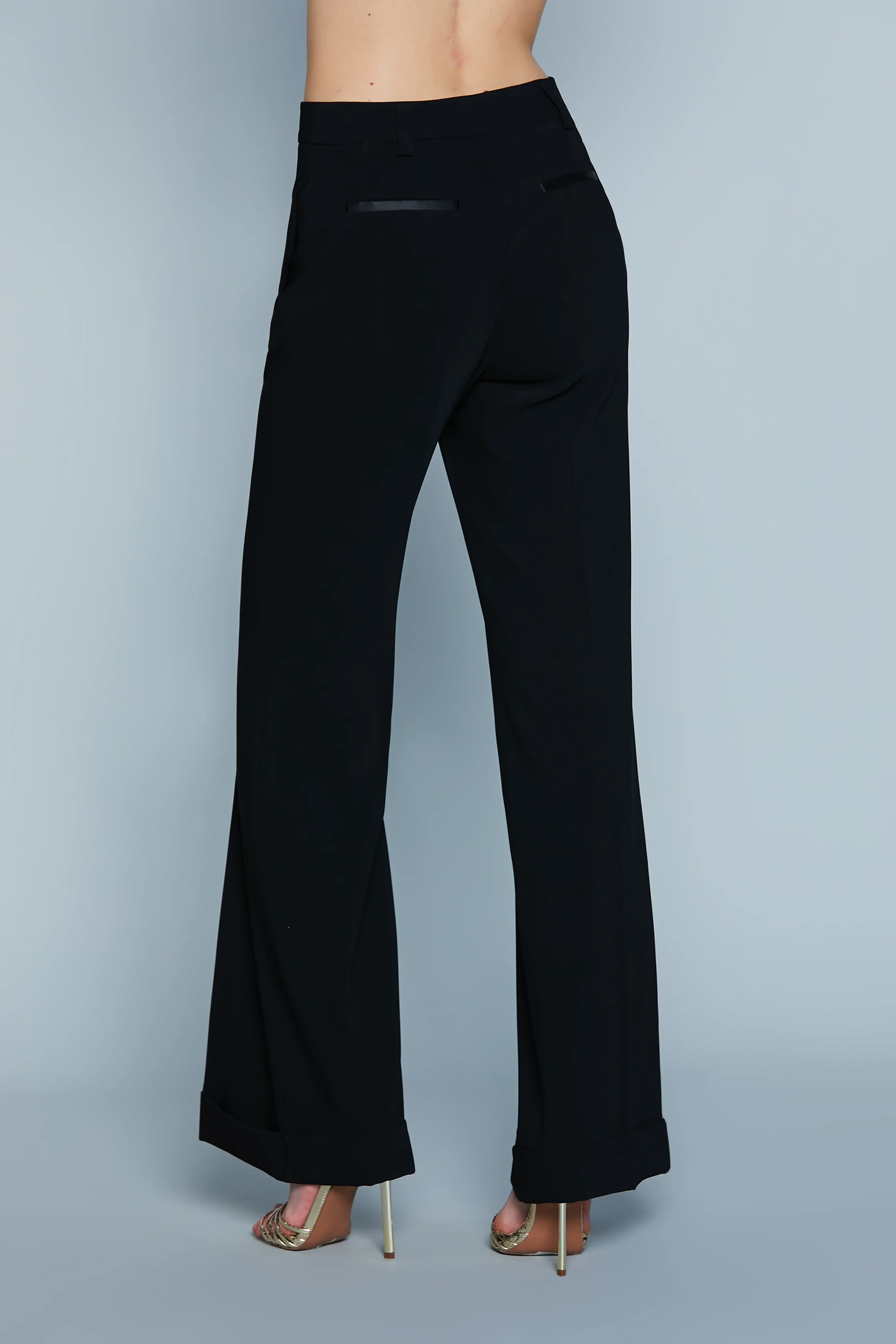 Pantalone PIOLO Vita Alta Palazzo Bott.Gioiello Strass - Image 4