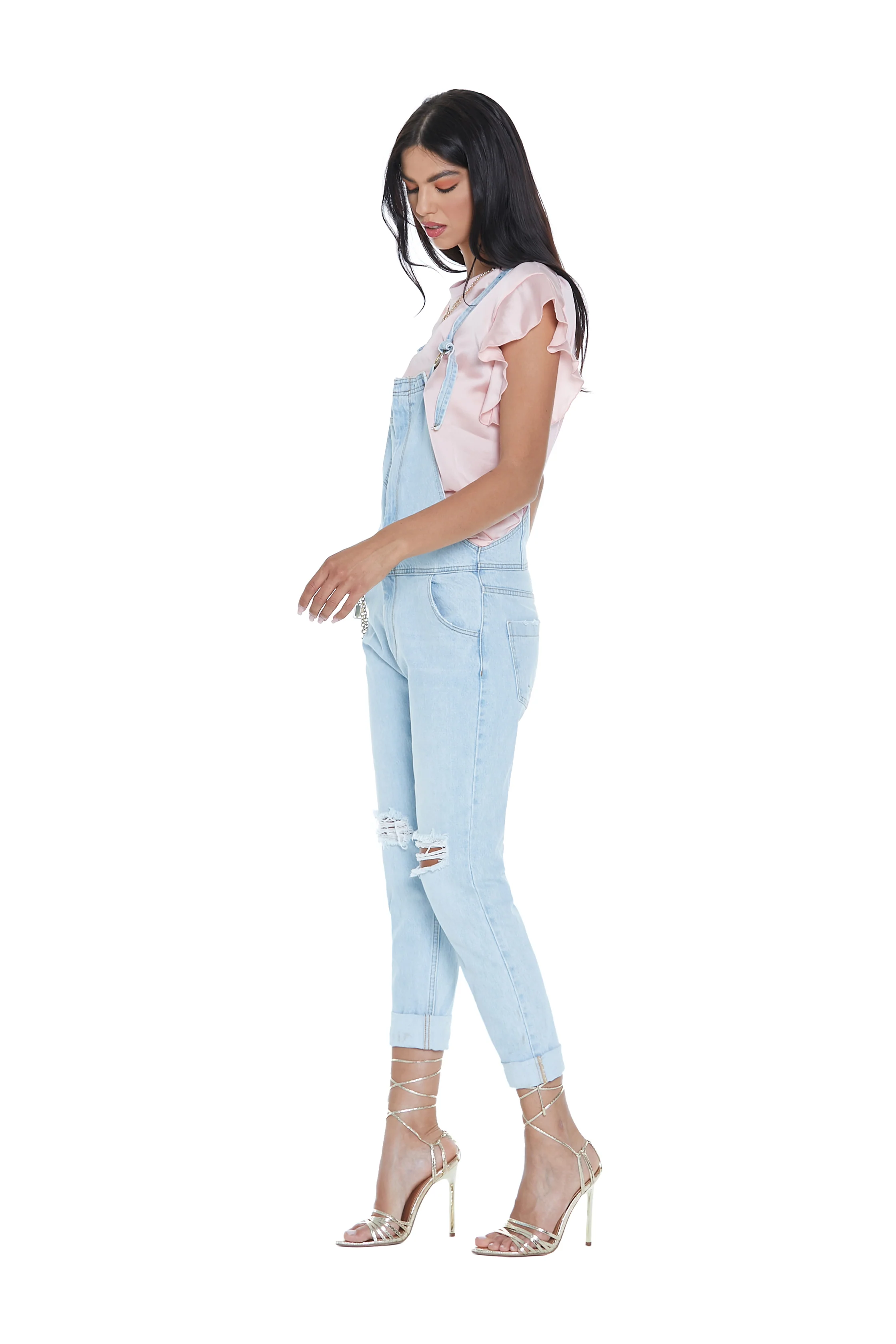 Tuta jeans KIN con zip più tasche più catena - Image 3