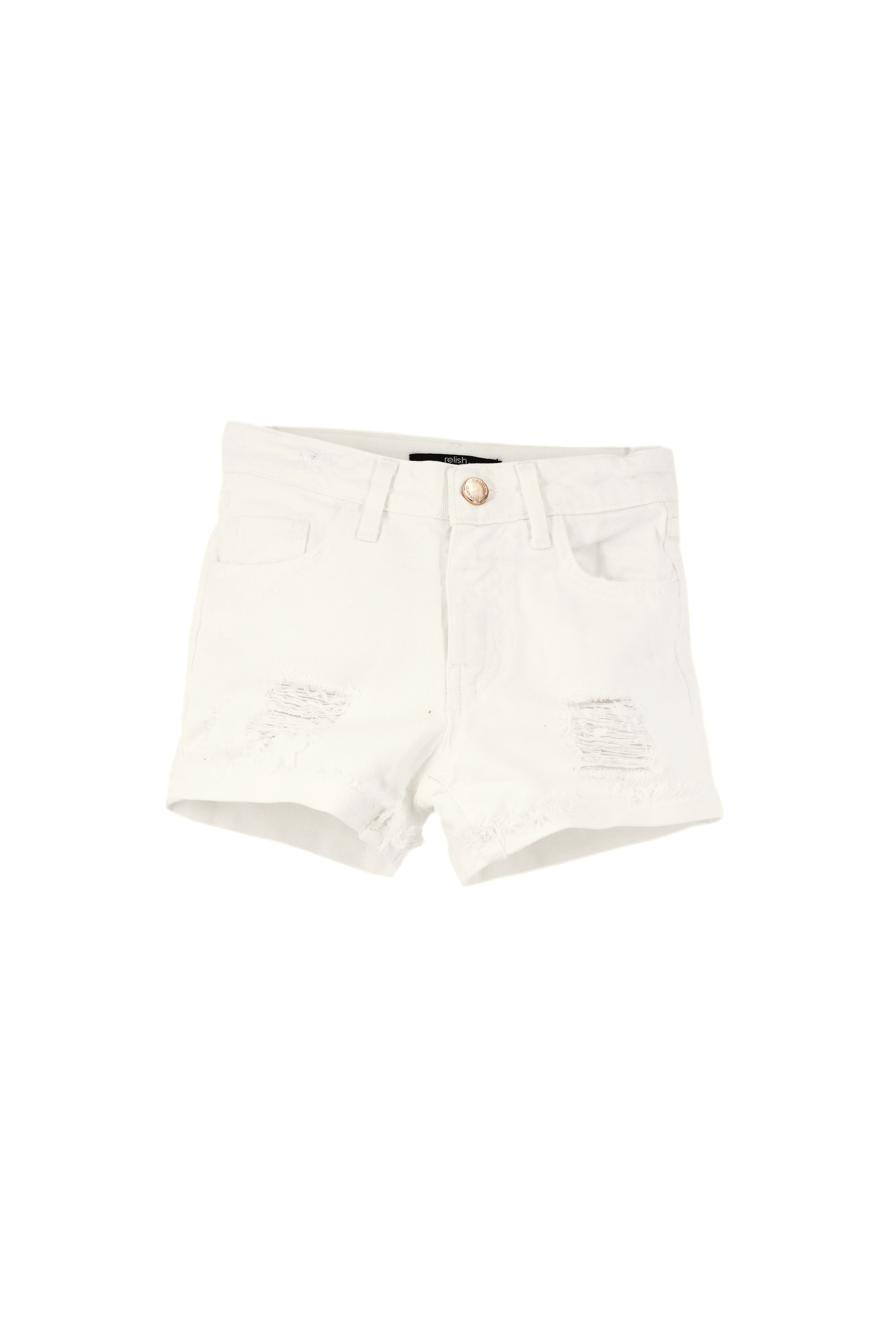 Short bambina BROKE 5 tasche con rotture più risvolto sfrangiato drill