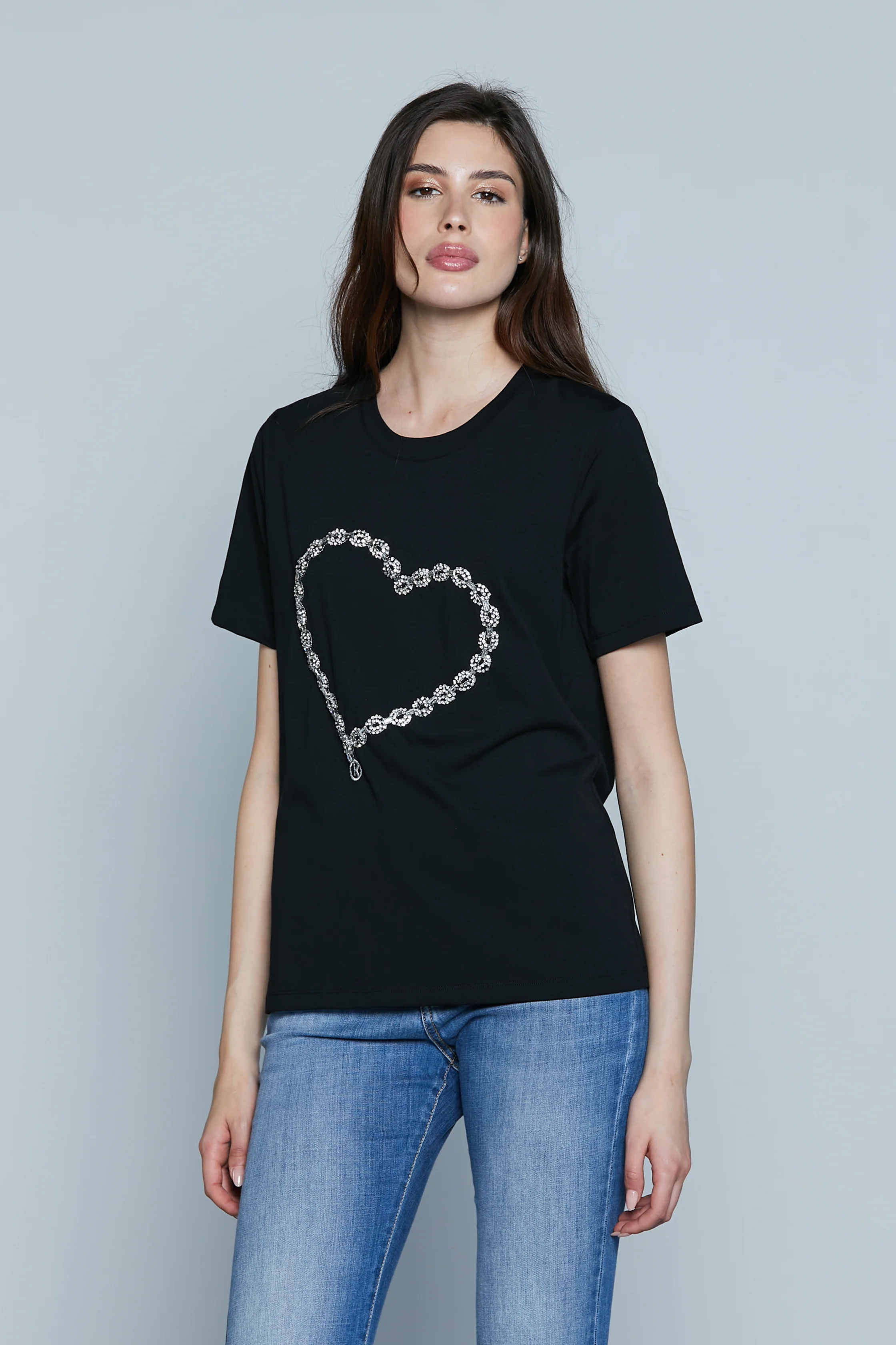 T-Shirt ALBACETE M/M con Ricamo Logo più Applicazione Strass Cuore