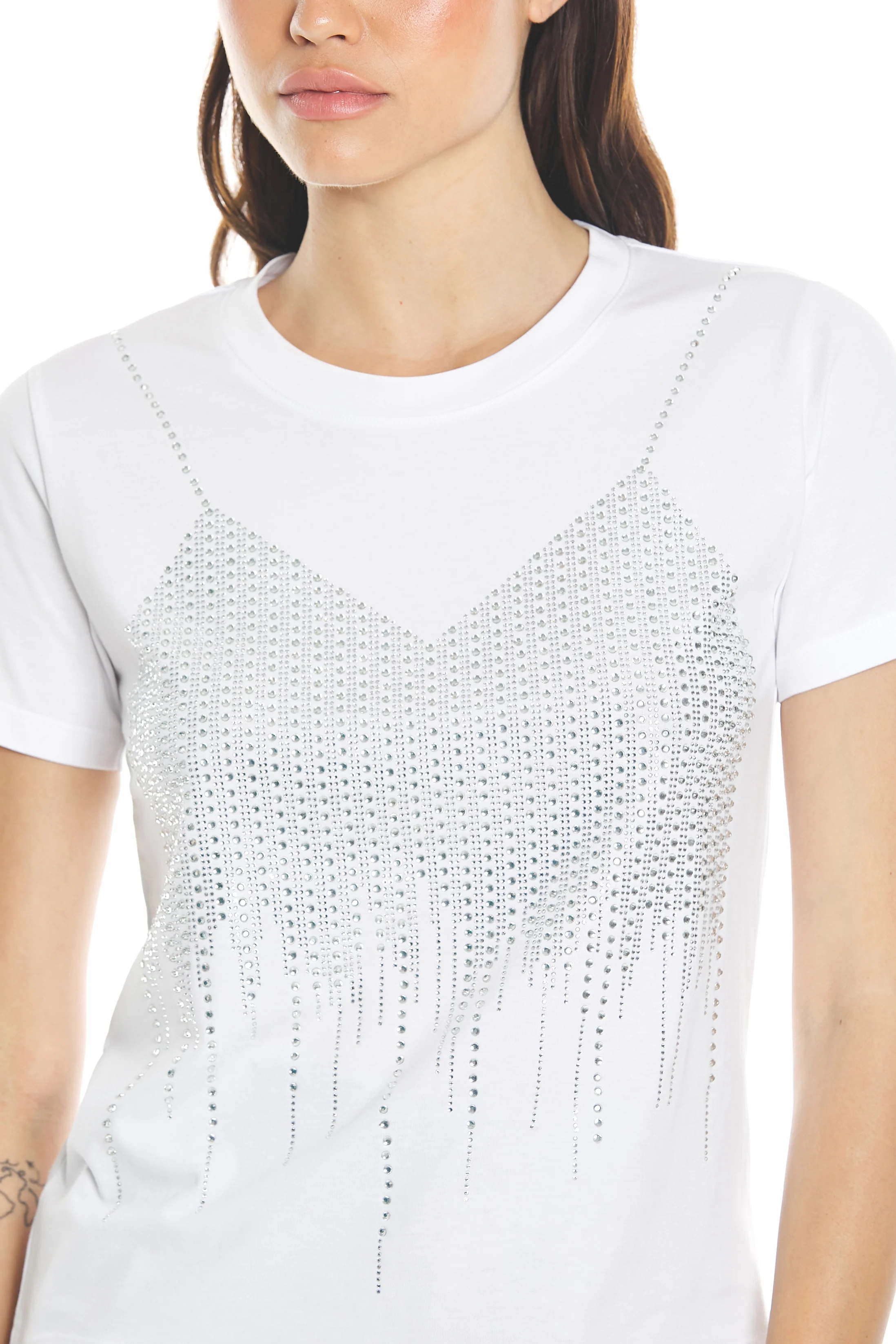 T-shirt ARAS mezza manica con strass effetto top - Image 5