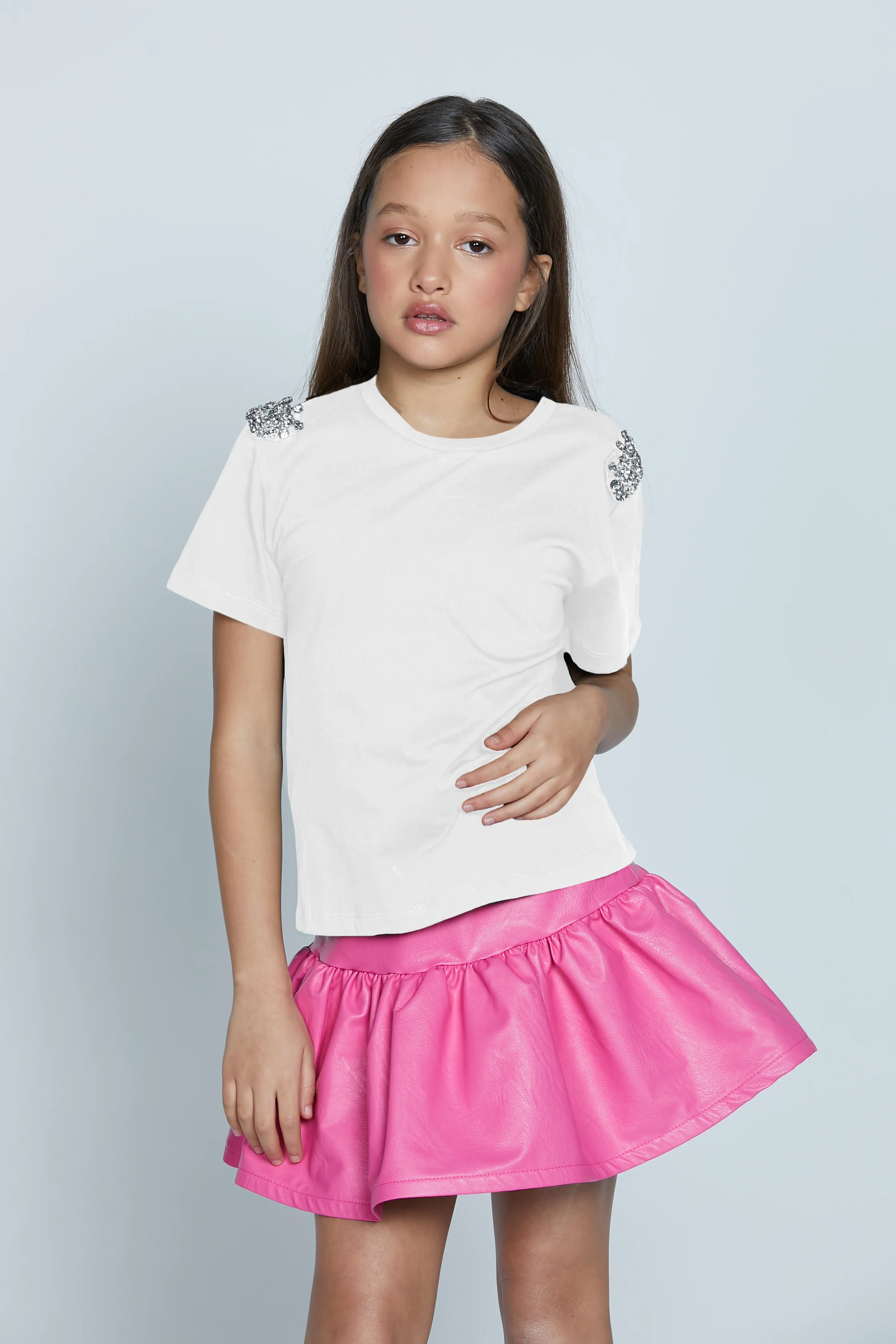 T-shirt ERI mezza manica con applicazione spalle cabochon