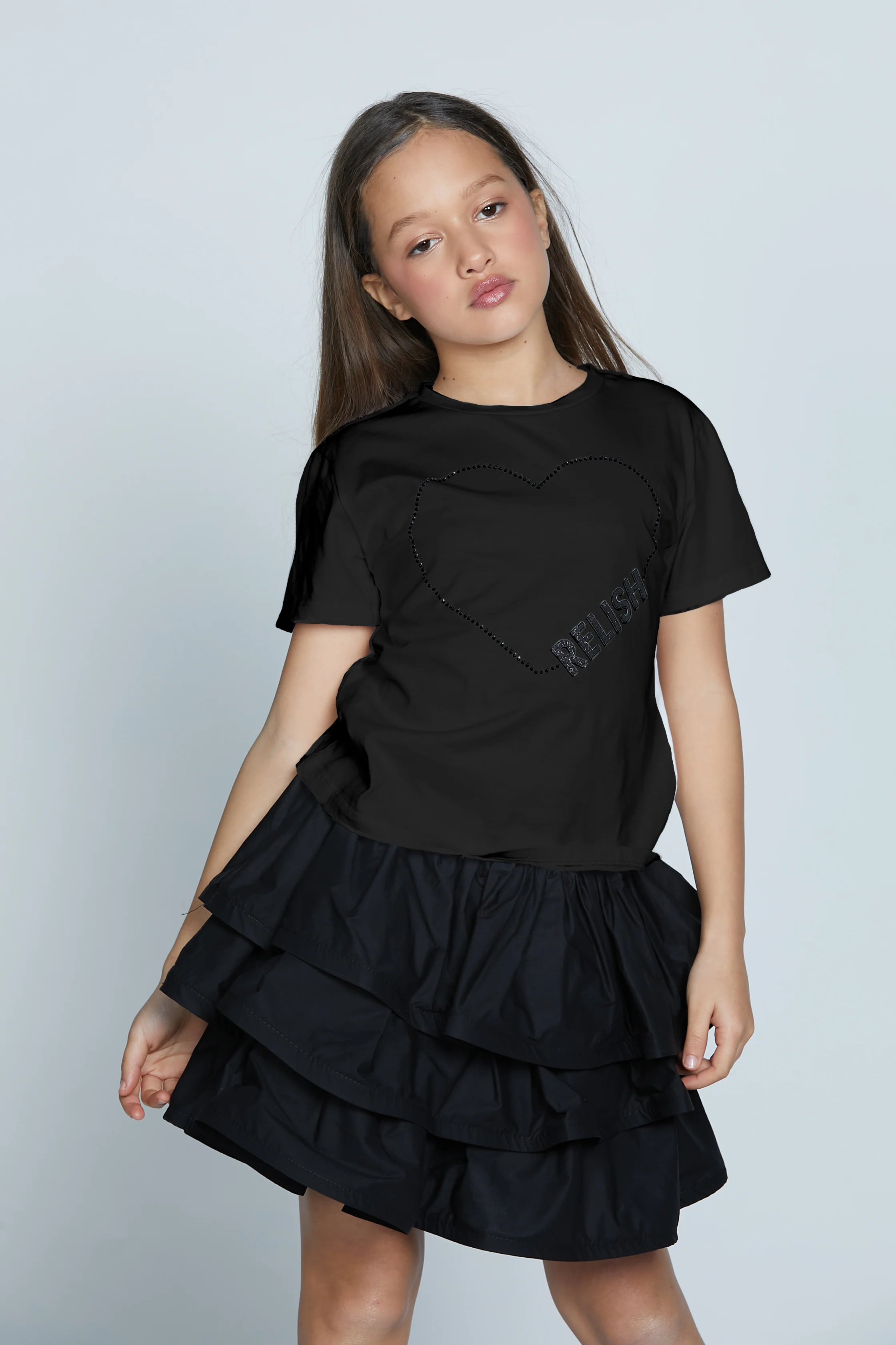 T-shirt MANAMI mezza manica con stampa cuore più scritta relish glitter - Image 4