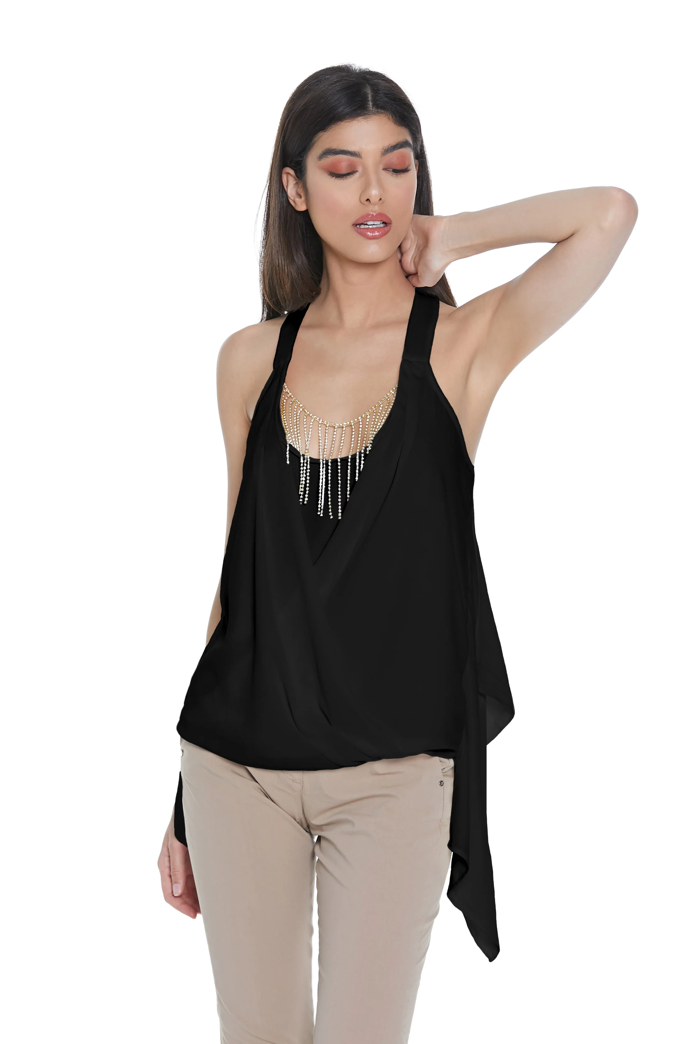 Top AGAPANTO con spalline scollo incr. Più collana strass con punte - Image 7