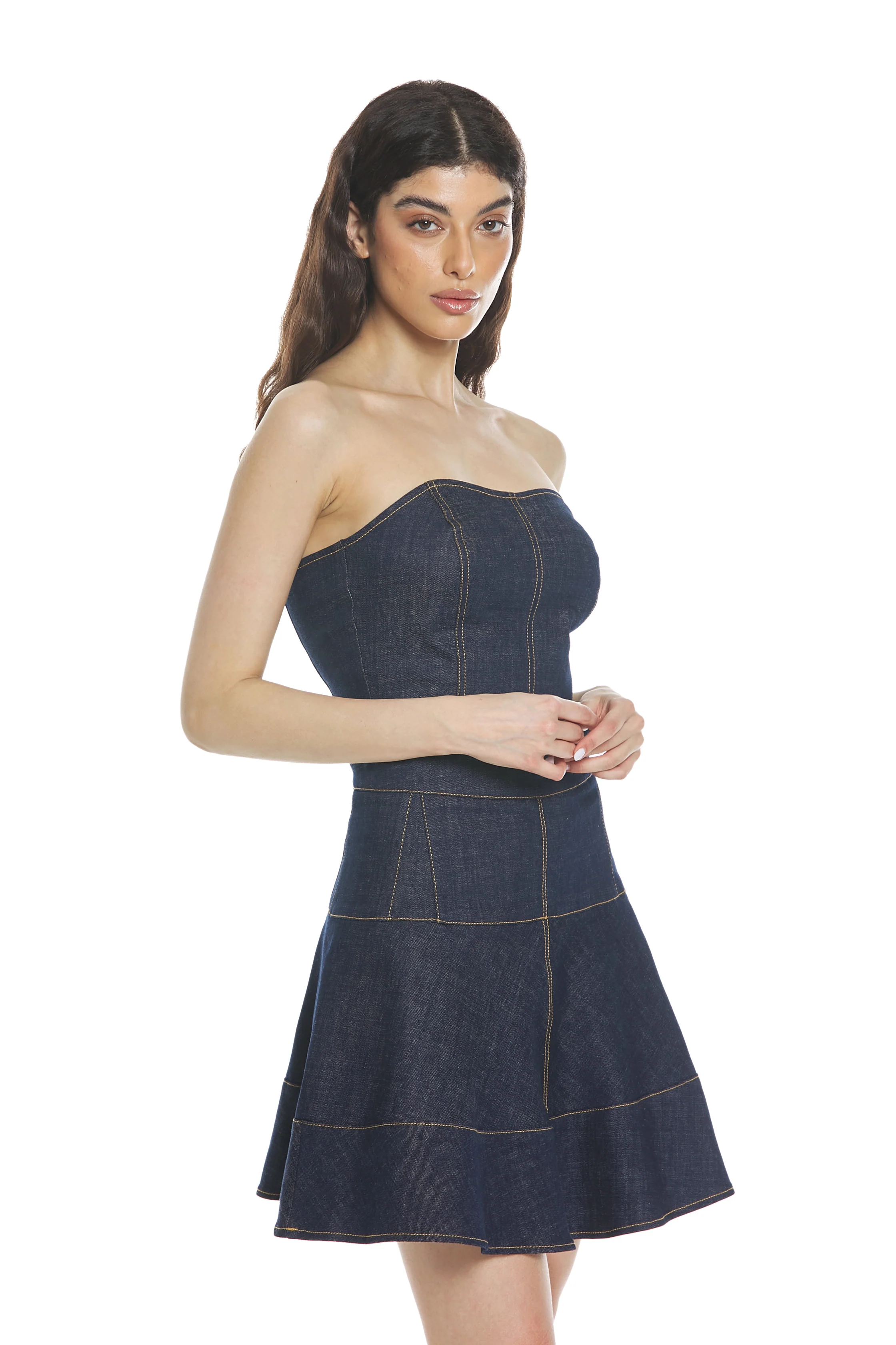 Top JUDITH senza manica scollo cuore con zip denim - Image 3